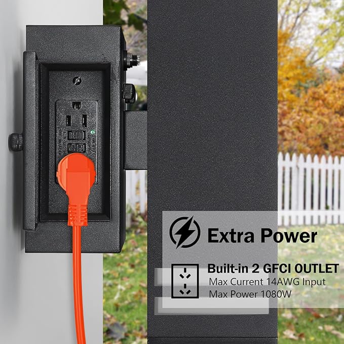 SHIMR Outdoor Light with Outlet, Modern Dusk to Dawn Outdoor Lighting, Aluminum - Image 2