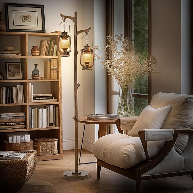 68" Rustic Farmhouse Tree Trunk Floor Lamp Country Brown Finish Wood Vintage - Image 6