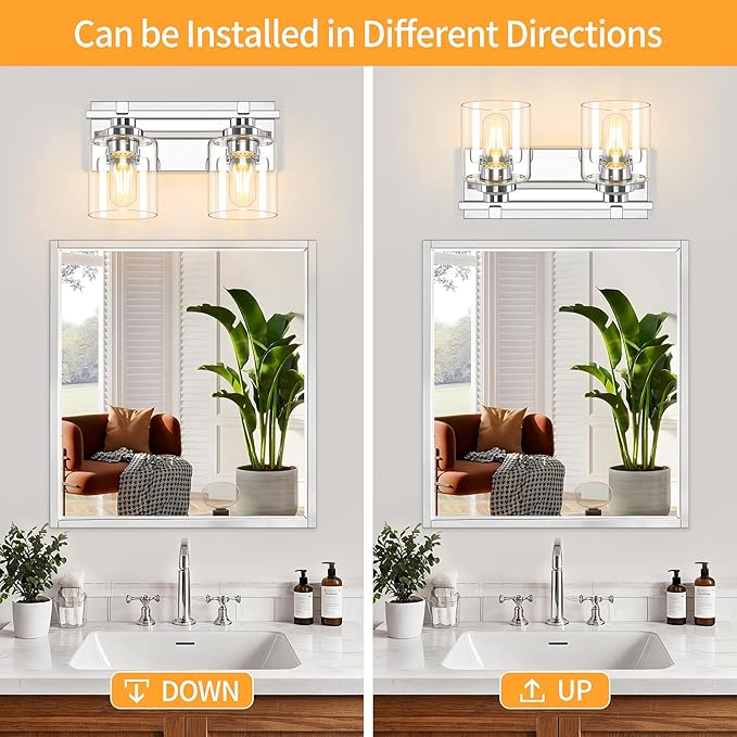 2 Light Modern Bathroom Light Fixtures Over Mirror, Chrome Vanity Lights - Image 4