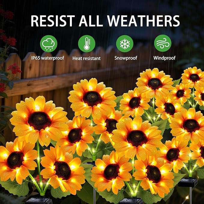 Solar Garden Lights Outdoor, 5 Pack Sunflower Lights - Image 4