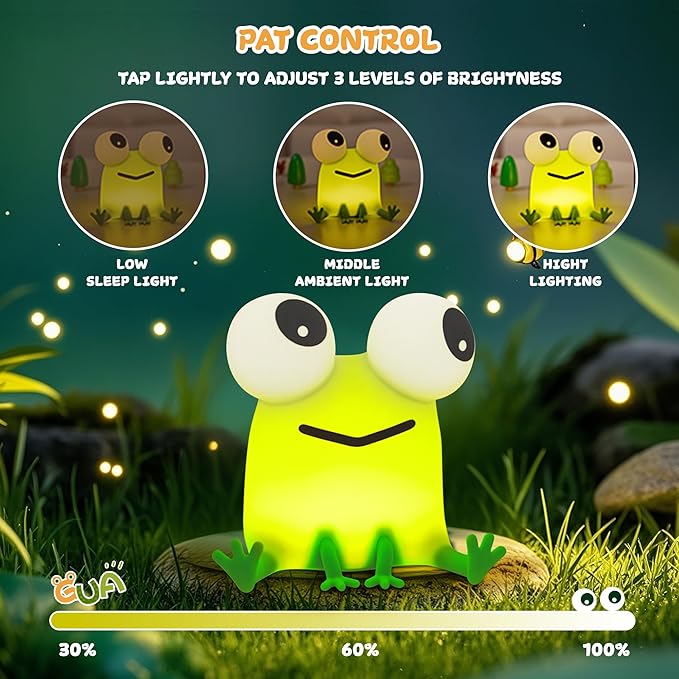 Cute Frog Night Light, LED Silicone Squishy Novelty Animal Lamp, 3 Levels - Image 2