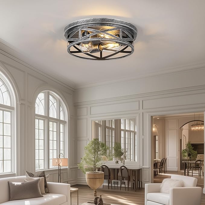 3-Light Cage Ceiling Light Fixtures, Farmhouse Close to Ceiling Lights - Image 4