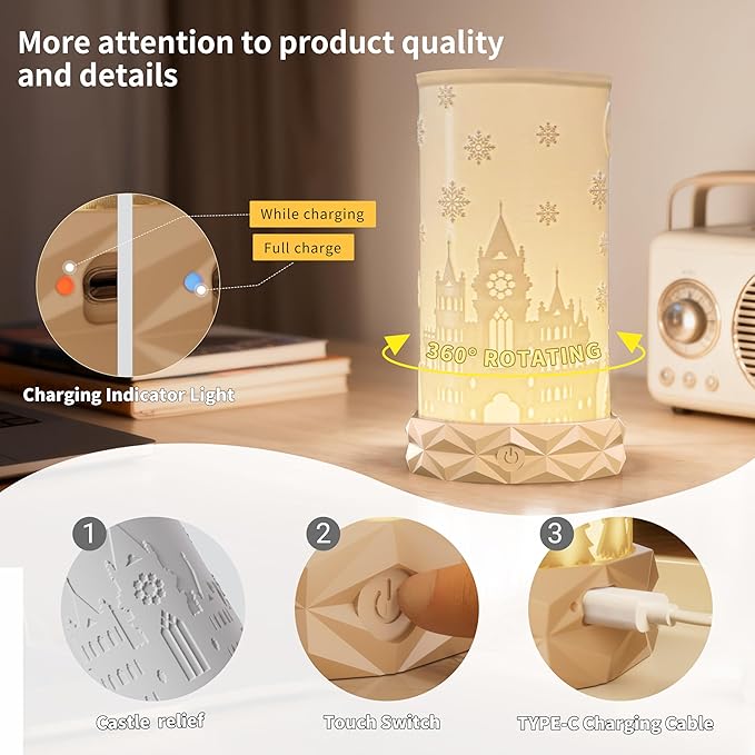 Indoor Battery Operated Table Lamp, 1500mAh Rechargeable Bedside Lamp 3 Color - Image 4