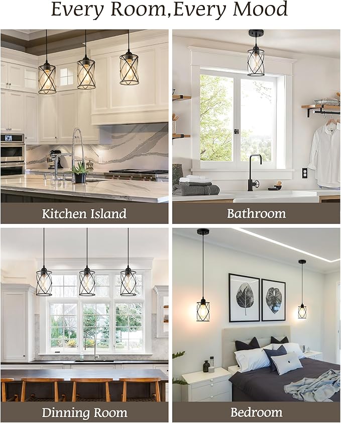 Glass Pendant Lights Kitchen Island 2 Pack, Farmhouse Industrial Cage Hanging - Image 7