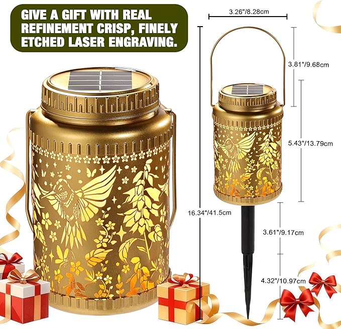 Cooo 4 Pack Solar Lanterns Outdoor Waterproof Hummingbird Red_Sage Solar - Image 2