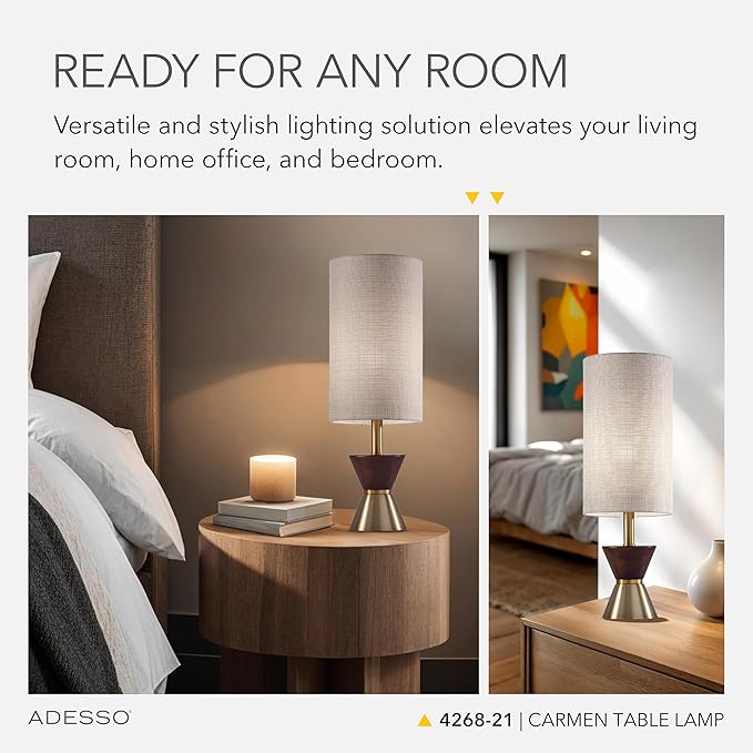 Adesso Table Lamp with Antique Bronze and Walnut Base, Bedside Table, Home - Image 3