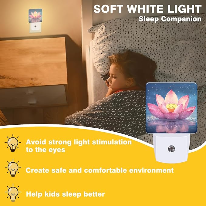 Night Light Pink Lotus Flower Night Lights Plug into Wall Smart Dusk to Dawn - Image 3