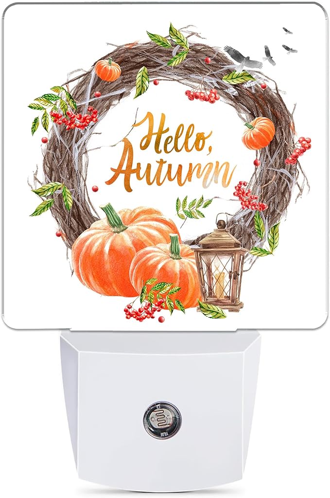 Hello Autumn Night Light, Pumpkin Plug into Wall by JOPOWIDE