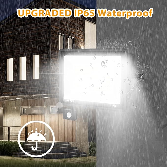 2 Pack 200W LED Motion Sensor Flood Light, Super Bright IP66 Waterproof Outdoor - Image 5