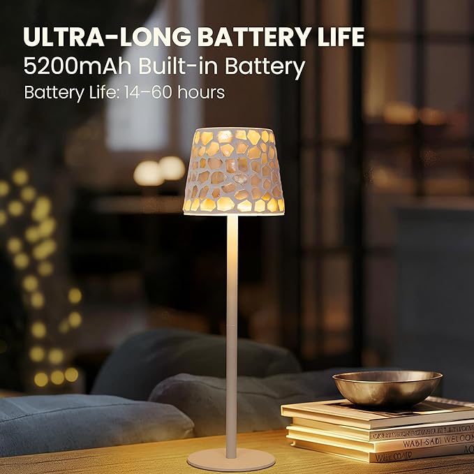 AELS Mosaic Rechargeable Lamps Cordless White Lamps Set of 2, 5200mAh Handmade - Image 2