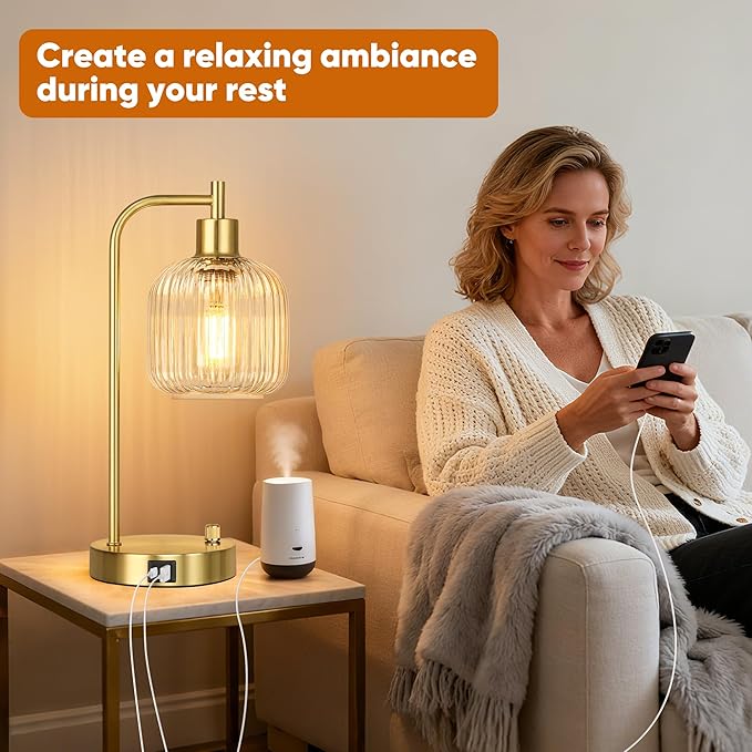 QiMH Industrial Table Lamp for Bedroom Set of 2, Stepless Dimmable Gold Lamps - Image 5