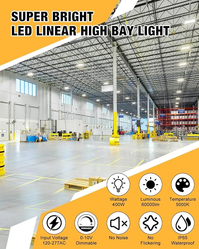 400W 4FT LED Linear High Bay Light, 60000LM Linear High Bay Shop Light - Image 2