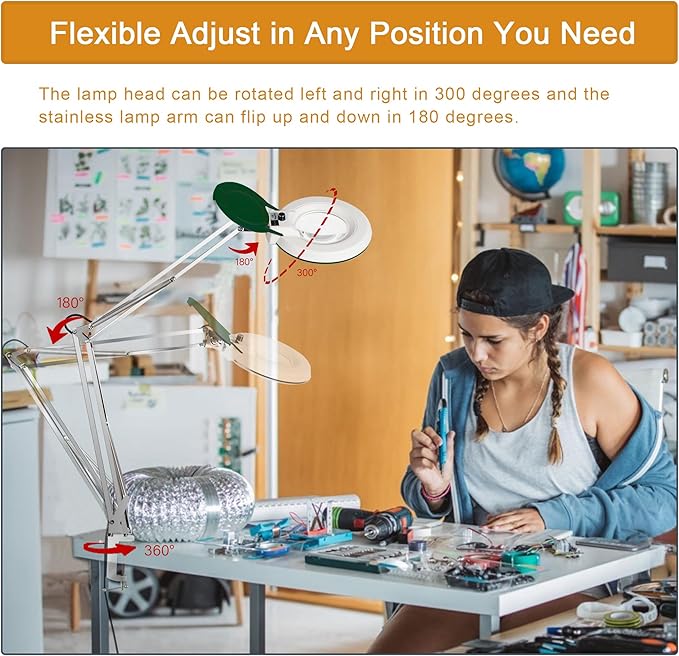 10X Magnifying Glass with Light and Stand, LED Dimmable Lighted Desk Lamp with - Image 4