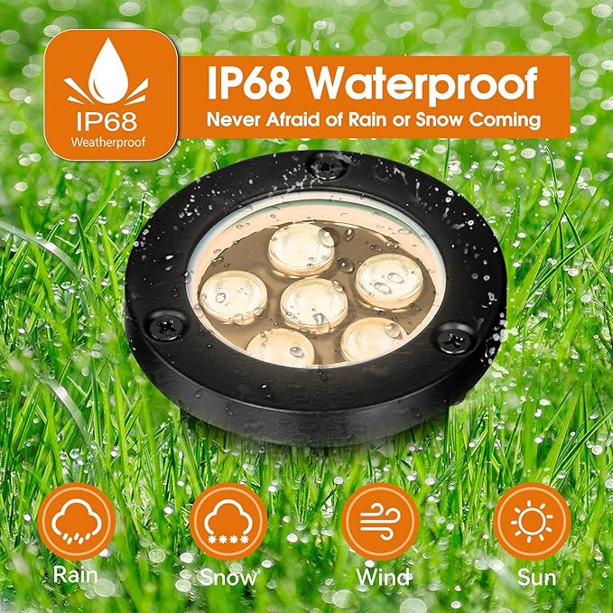 6W Well Lights Outdoor, 110V 120V Landscaping Lights IP68 Waterproof 2700k Warm - Image 2