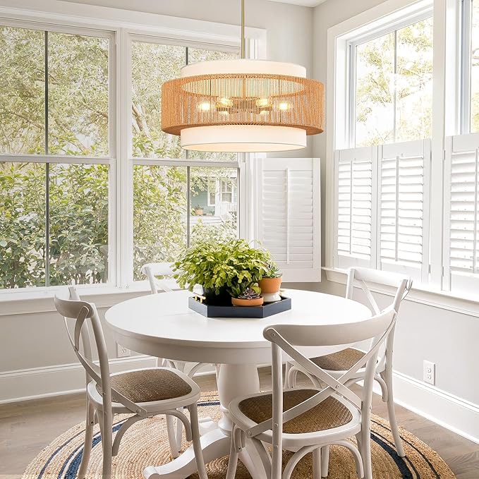 25.6" Rattan Chandelier, 6-Light Large Rattan Pendant Light - Image 9