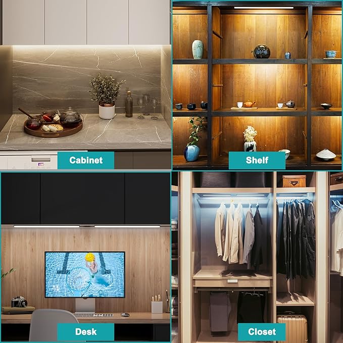 3 Pcs 12 Inch LED Under Cabinet Lighting, Dimmable Closet Light, Plug and Play - Image 4