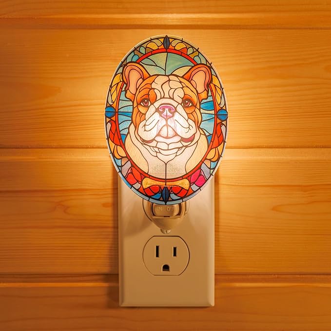 Stained Glass Styled English Bulldog Night Light – Real Glass Plug-in Dog Night - Image 7