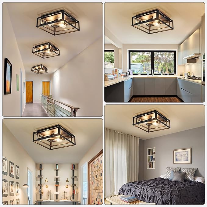 ZGLAOJT Black Flush Mount Ceiling Light Fixture，3-Light Industrial Metal Close - Image 5