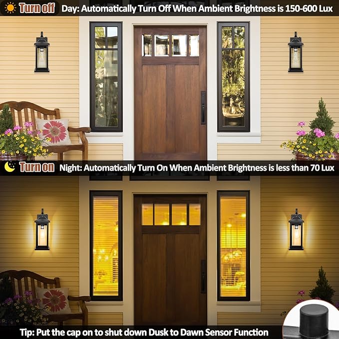 2-Pack Dusk to Dawn Large Outdoor Wall Lights 17 Inch, Exterior Light Fixtures - Image 2