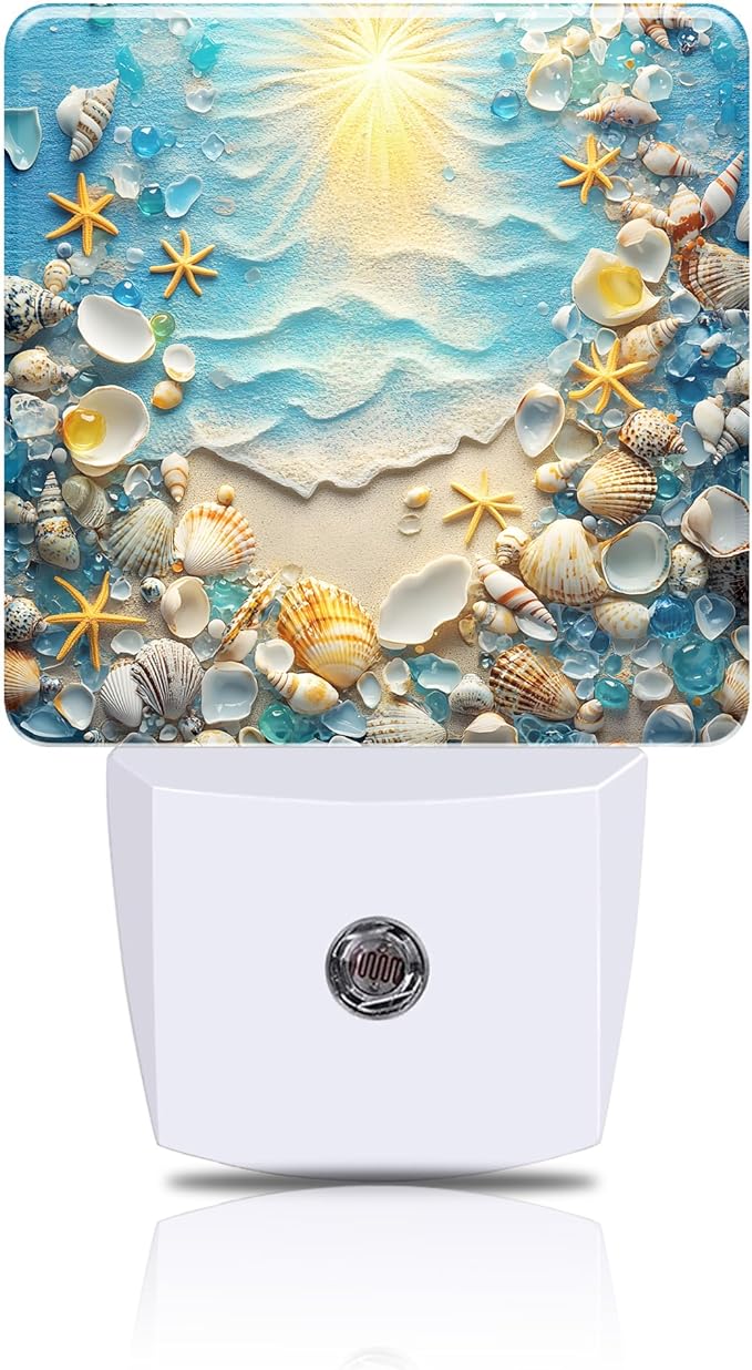 Night Light Seashells and Seastars on Sand Night Lights Plug into Wall Smart by FOISIIAEA