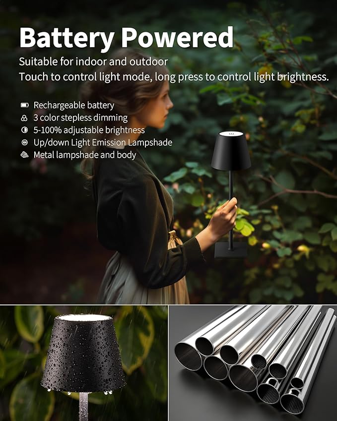 KDG Cordless Table Lamp, Portable LED Desk Lamp, 5000mAh Battery Operated - Image 4