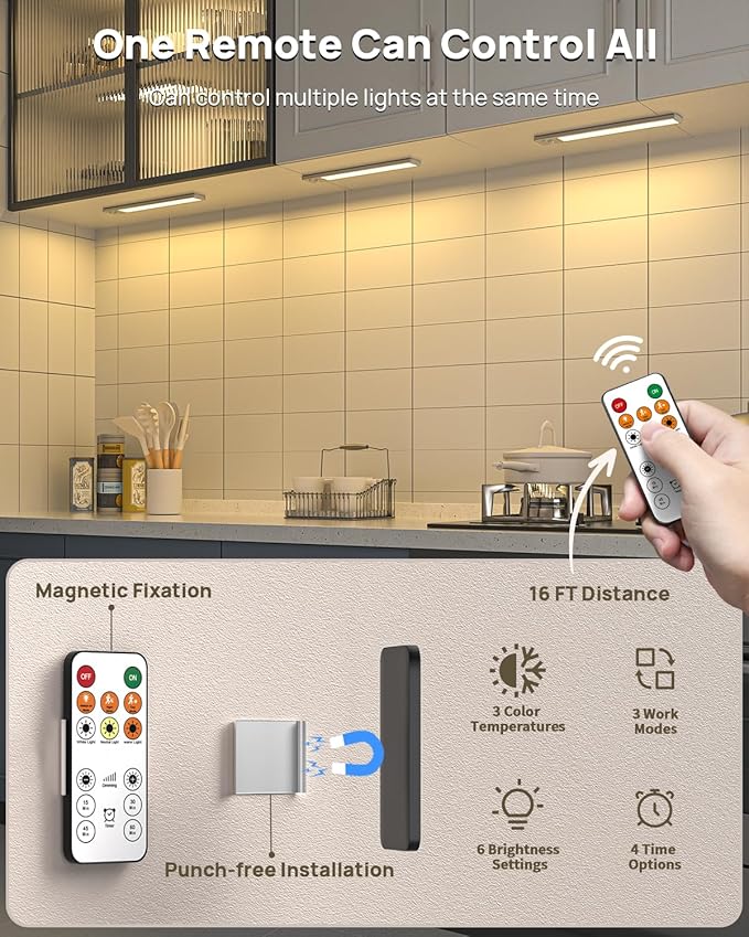 Under Cabinet Lights Wireless, 3 Color Temperature Dimmable Closet Lighting - Image 2