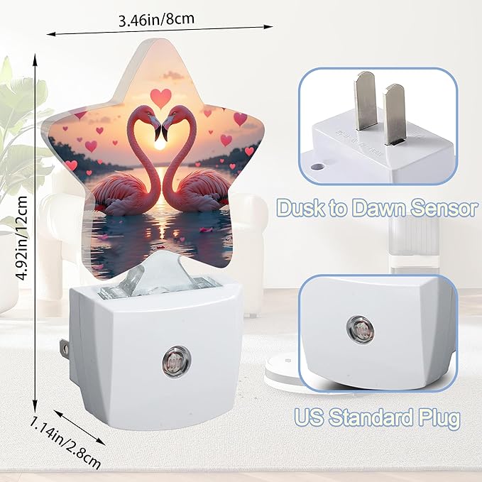 Beach Flamingos Night Lights Plug Into Wall, Romantic Love Heart Star Night - Image 2