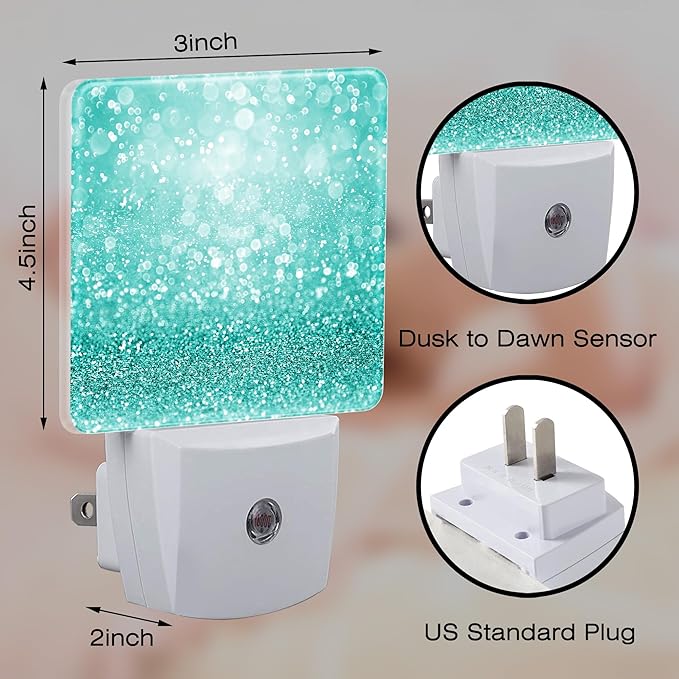 Teal Turquoise Glitter Night Light Plug into Wall, 0.5w Energy Saving Sleep - Image 2