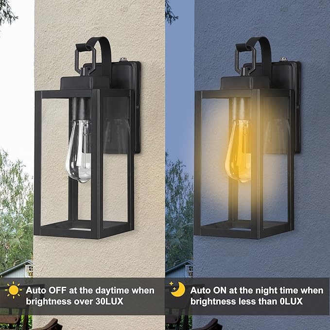 Pia Ricco Outdoor Wall Lights, Dusk to Dawn Matte Black Exterior Light Fixture - Image 3