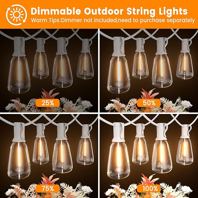 LED Outdoor String Lights 50ft ST38 White Waterproof Patio Lights - Image 2