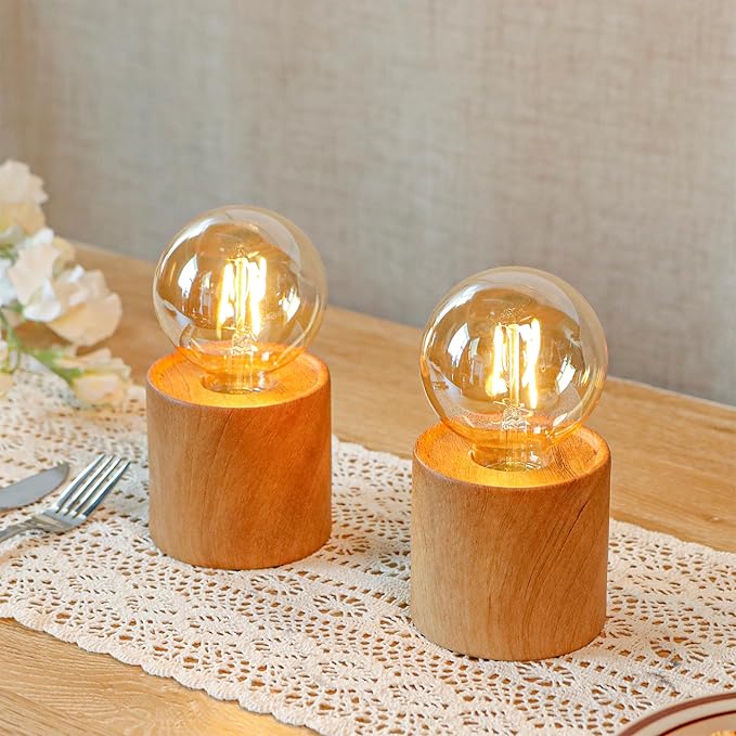 JHY DESIGN Set of 4 Wood Grain Table Lamp 6.5" Tall Cordless Lamp Light - Image 5