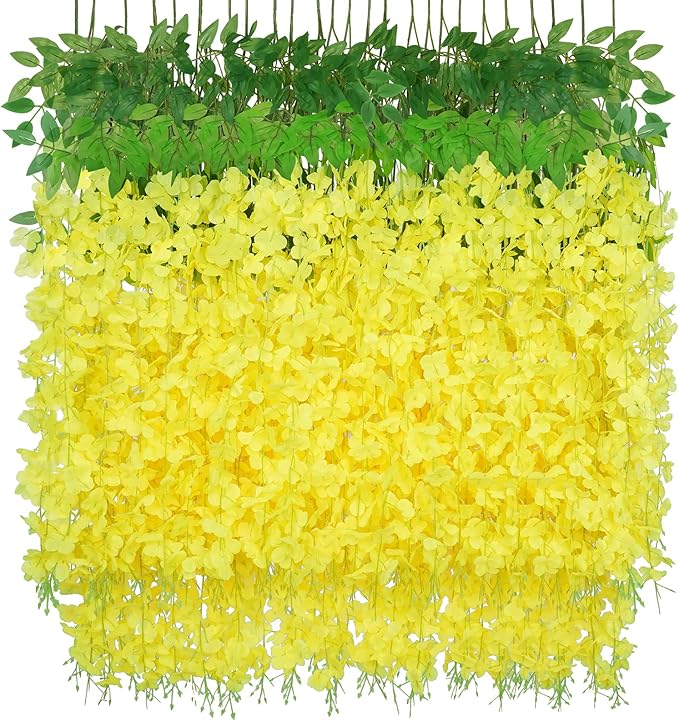 BLEUM CADE 10Pcs Yellow Fake Wisteria Hanging Flowers, 3.6Ft/Pcs Artificial by BLEUMCADE