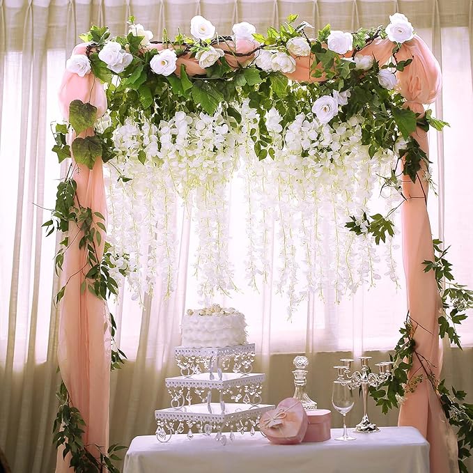 BLEUM CADE 10Pcs White Fake Wisteria Hanging Flowers, 3.6Ft/Pcs Artificial - Image 4