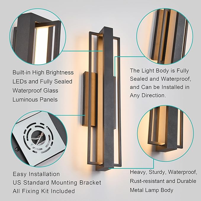23-inch Modern Large Outdoor Waterproof LED Wall Light, Concealed Lighting - Image 6