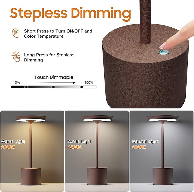2Pack Cordless Table Lamp, Portable Rechargeable 6000mAh Outdoor Table Lamp - Image 3