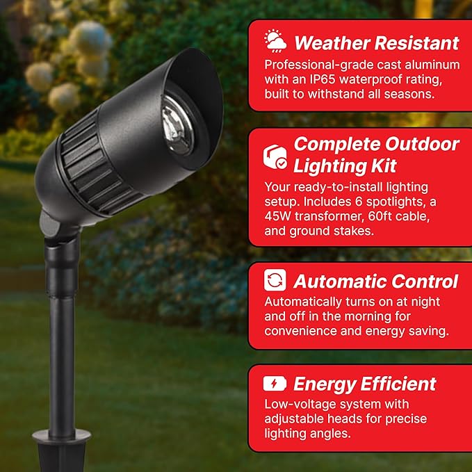 6-Pack Outdoor Low Voltage Landscape Spotlights, 6×3W 200LM, 3000K Warm White - Image 3