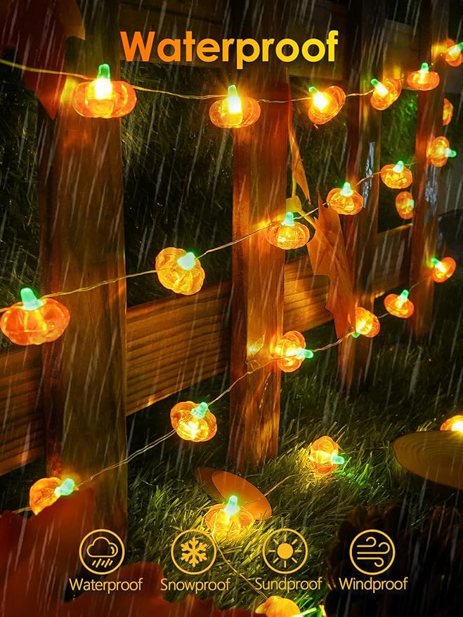 BOSSERN 2 Pack 60LED Thanksgiving Decoration 3D Pumpkin String Lights Battery - Image 3