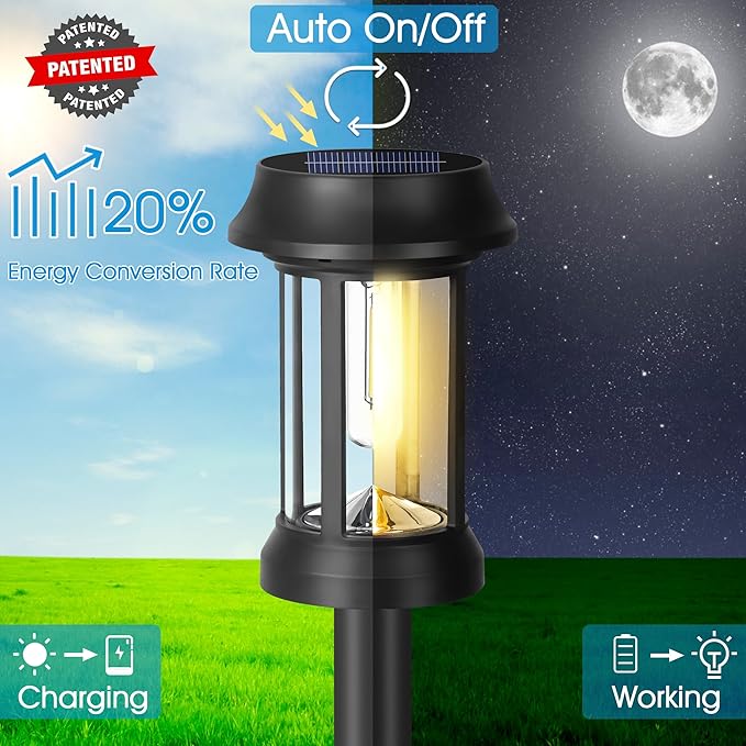 Solar Pathway Lights, 8 Pack Glass Solar Lights Outdoor, Solar Stake Lights - Image 3