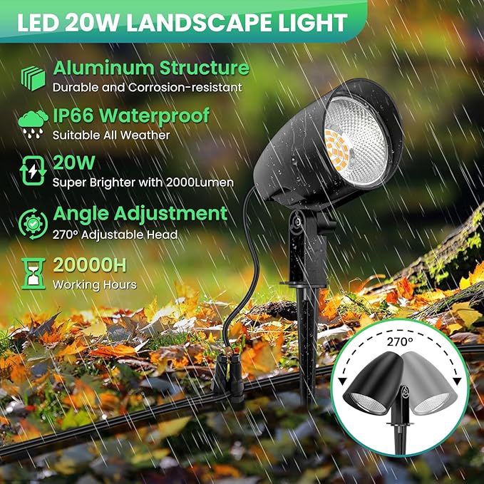 ZZXX 20W Low Voltage Landscape Lights Garden Pathway Lights Super Warm White - Image 5