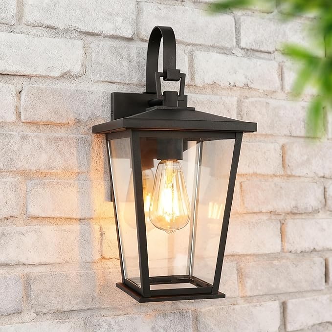 Kalium Outdoor Wall Lights Fixtures Lantern Frame 16 1/8", Outside Lights Black by Kalium