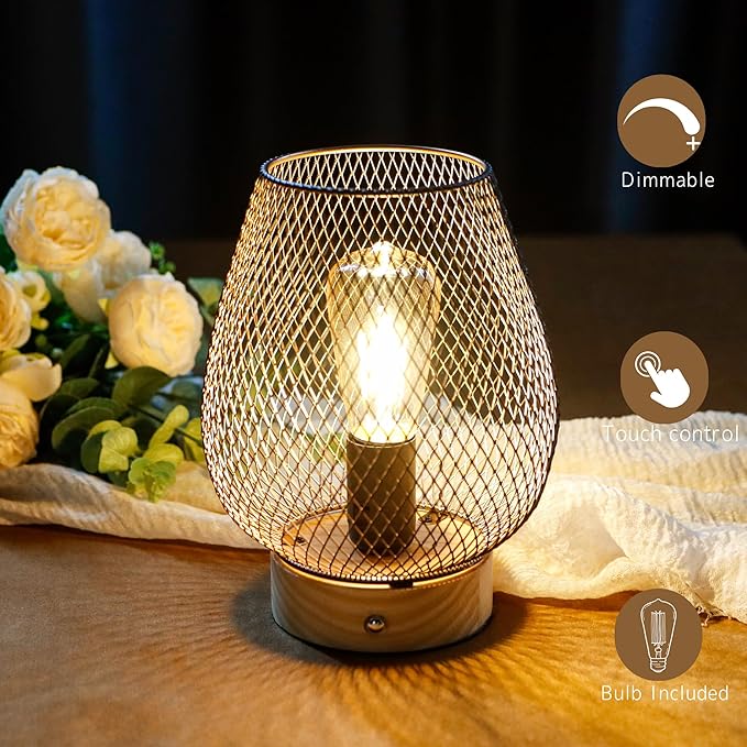 JHY DESIGN Dimmable Touch Bedside Table Lamp Metal Rechargeable Battery Powered - Image 3