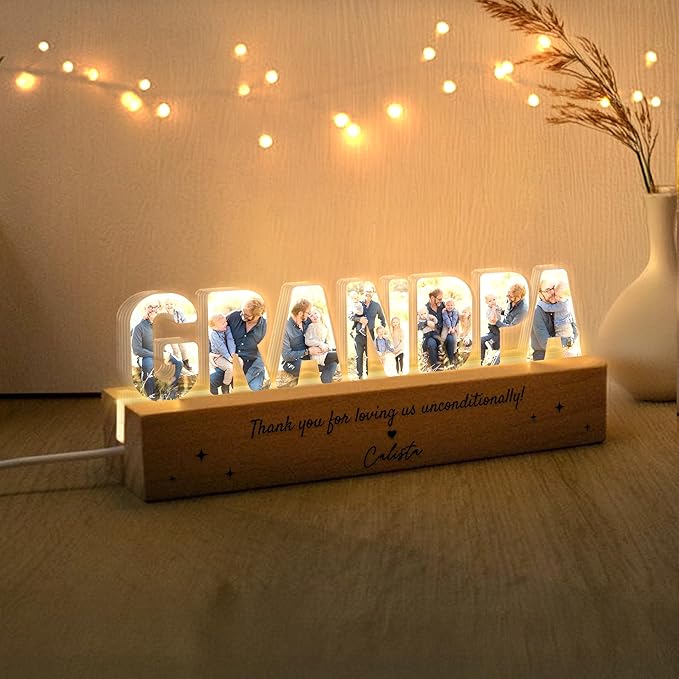 Personalized Grandpa Photo Collage LED Night Light, Custom Photo, Quote & Name - Image 2