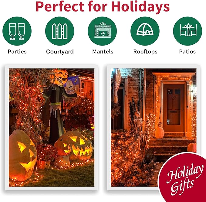 LAMPHOME Orange Halloween Lights- 21.6FT100 LED Christmas Lights, Mini led - Image 7