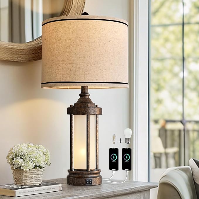 25'' Table Lamp for Living Room Bedroom Farmhouse Metal Lamps by G-SAFAVA