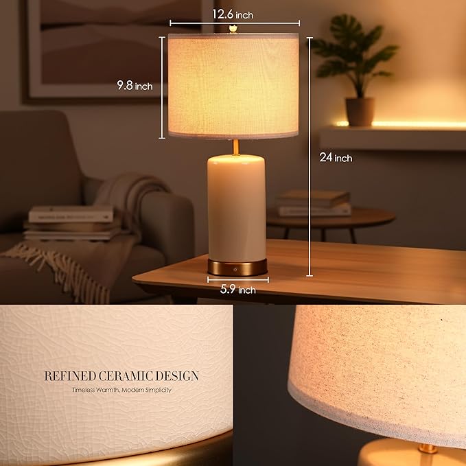 O’Bright Dune - Battery Powered Table Lamp, Rechargeable Cordless Ceramic Lamp - Image 5