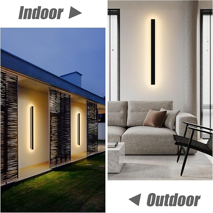 2 Pack 31.5inch Long Outdoor LED Wall Lights 24W Black 3000K Warm White Porch - Image 6
