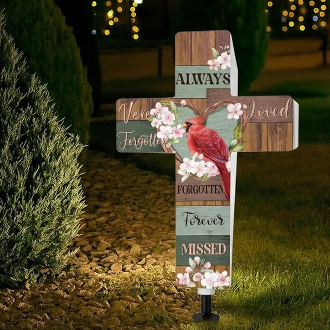 Yousoontic Cardinal Grave Solar Cross Lights Outdoor Memorial Garden Stake by Yousoontic
