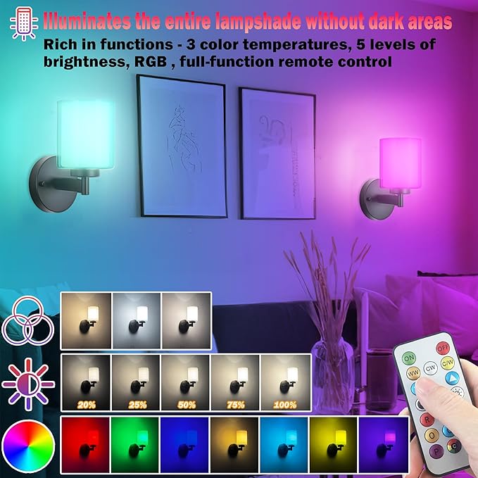 Battery Operated Wall Sconce Set of 2, Wireless Wall Sconce - Image 5