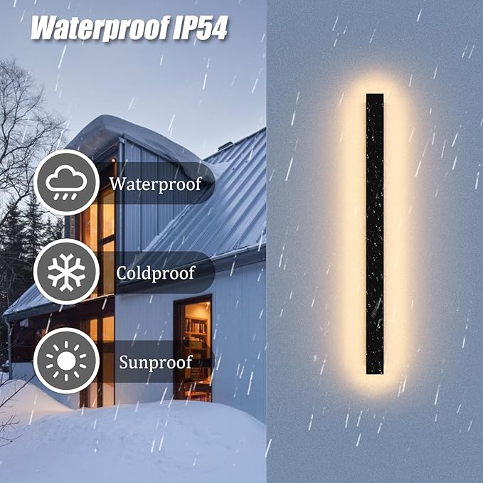 2 Pack 31.5inch Long Outdoor LED Wall Lights 24W Black 3000K Warm White Porch - Image 5