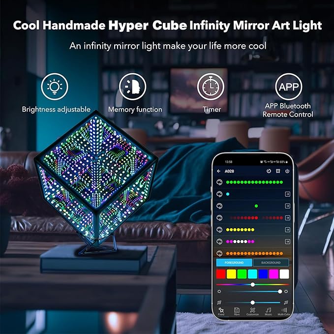 Infinity Hyper Cube LED Table Lamp, Color-Changing Music-Sync APP-Controlled - Image 4